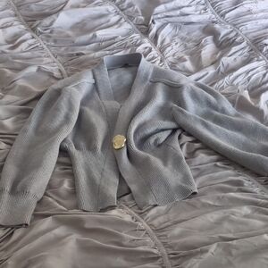 Express Light Gray Ribbed Cardigan with Gold Button Size M